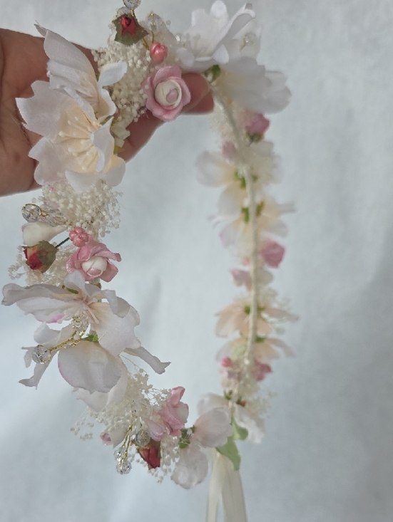 Hand Crafted White and Blush Floral Bridal Crown main image 5